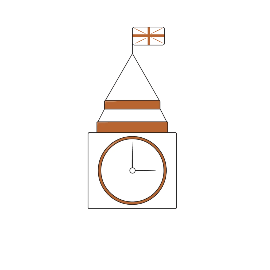 Cartoon style clock tower drawing